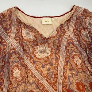Maeve by Anthropologie Women's M Orange‎ Patterned Short Sleeve Blouse